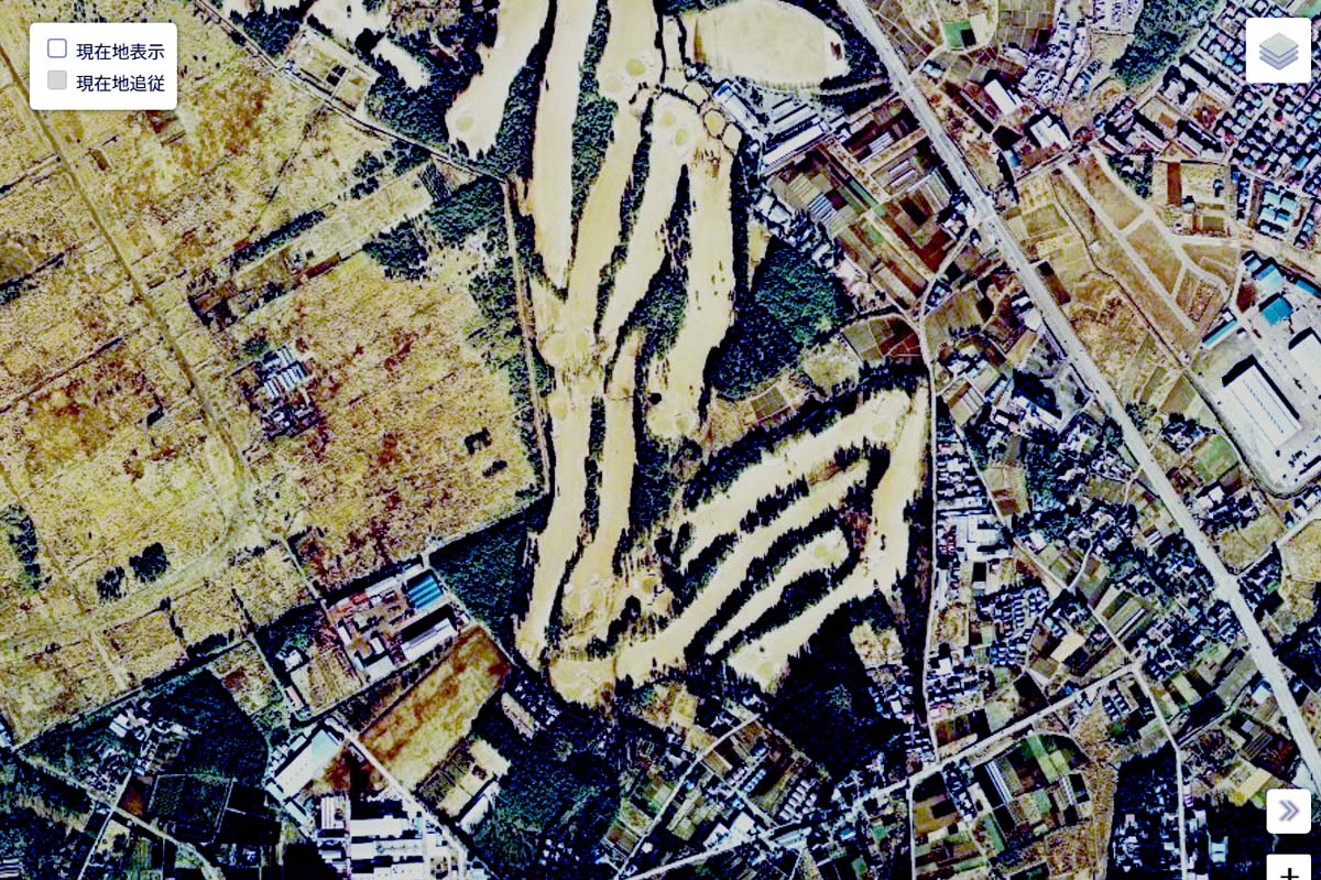 1975年頃の「柏の葉キャンパス駅」周辺の航空写真（画像：国土地理院）