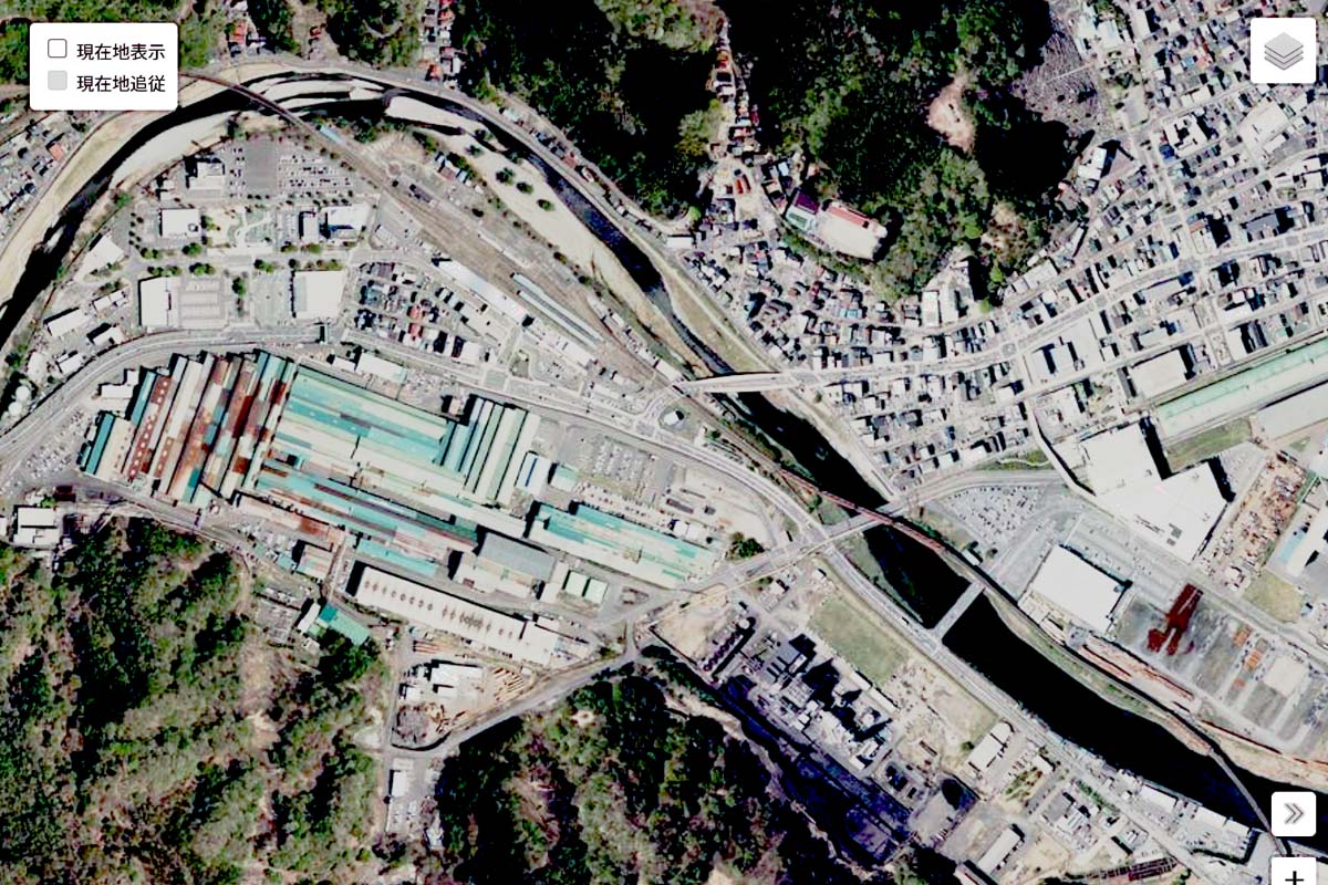 現在の「釜石駅」周辺の航空写真（画像：国土地理院）