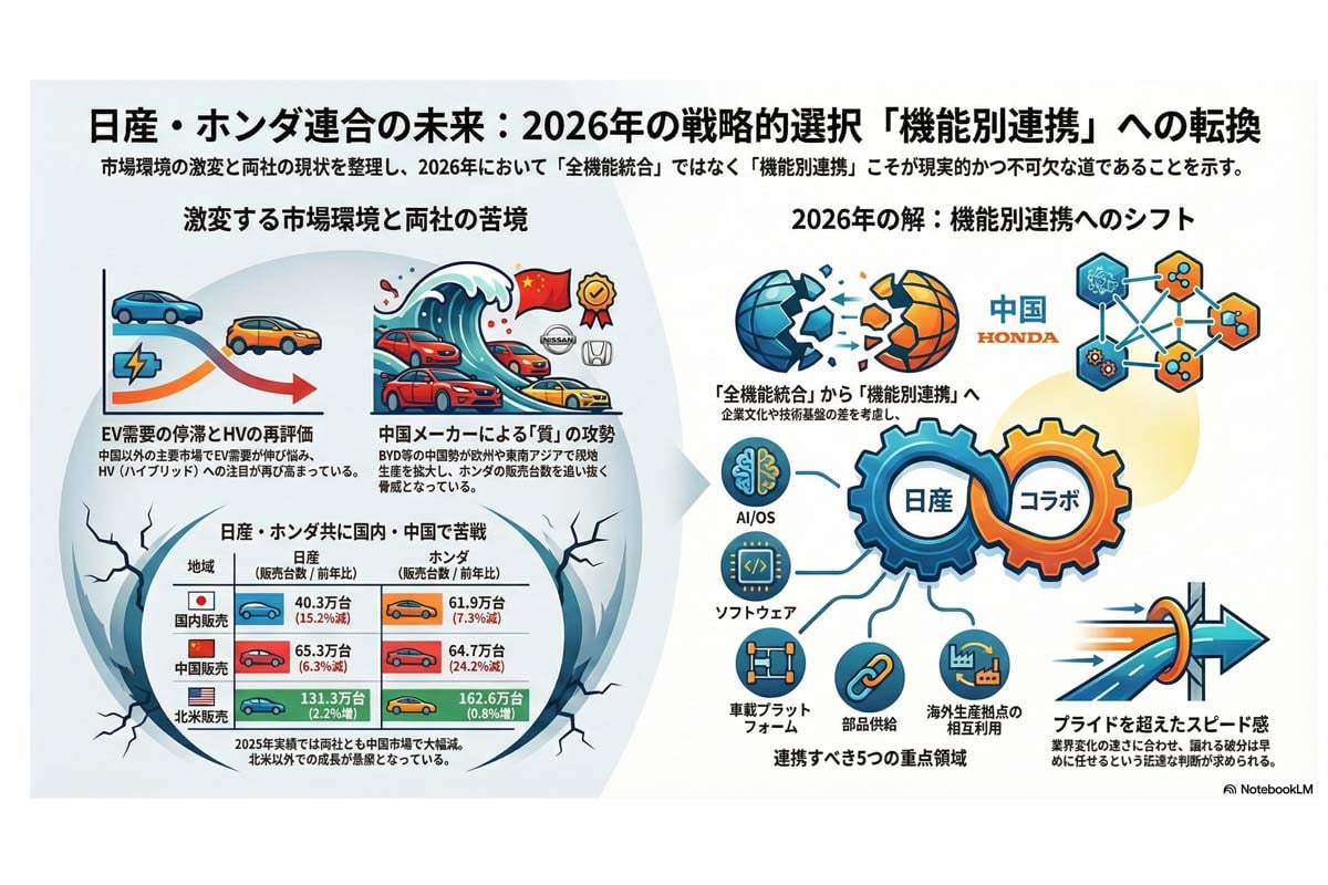 日産・ホンダ連合：機能別連携への転換。