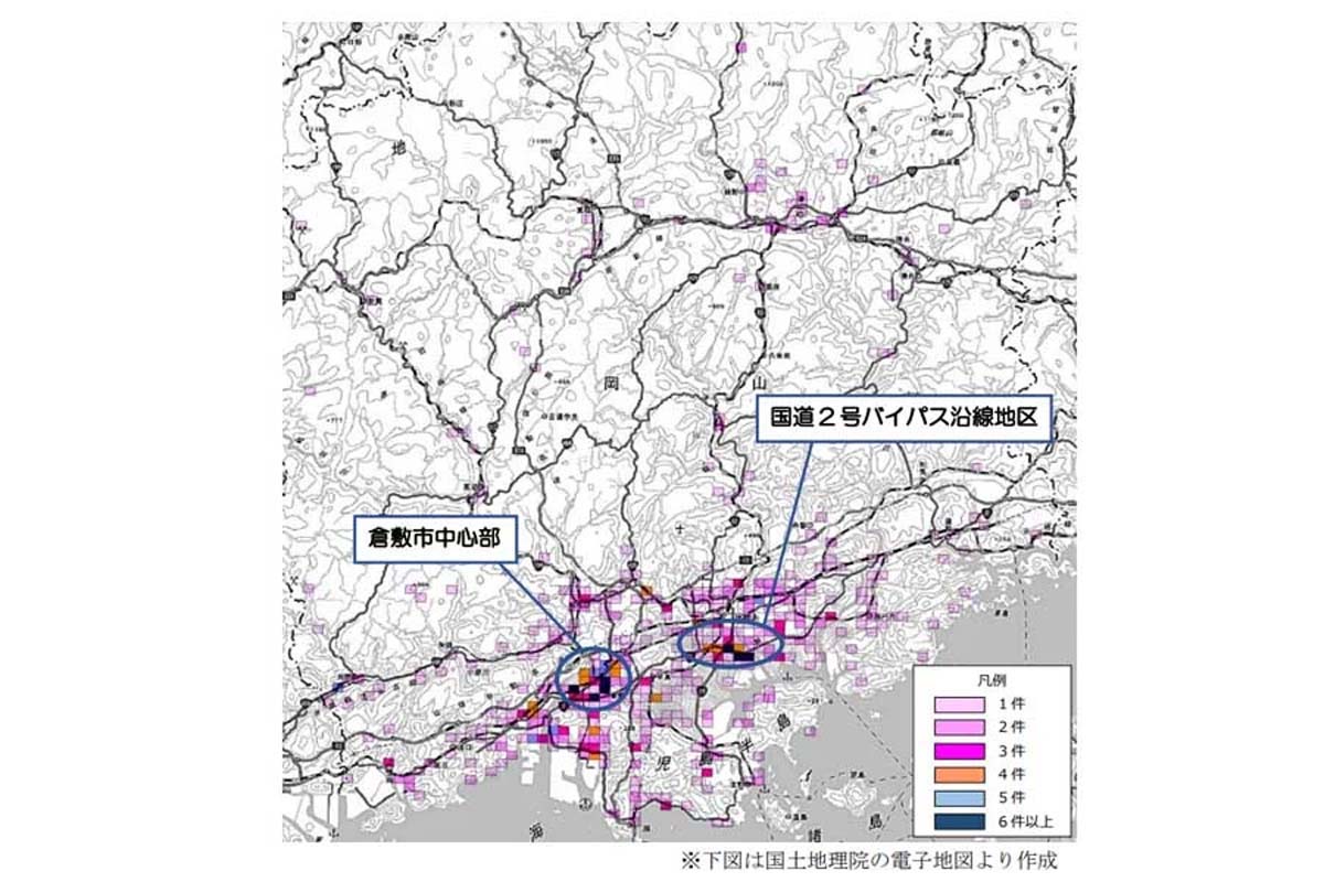 事故発生場所別の件数（画像：岡山県）