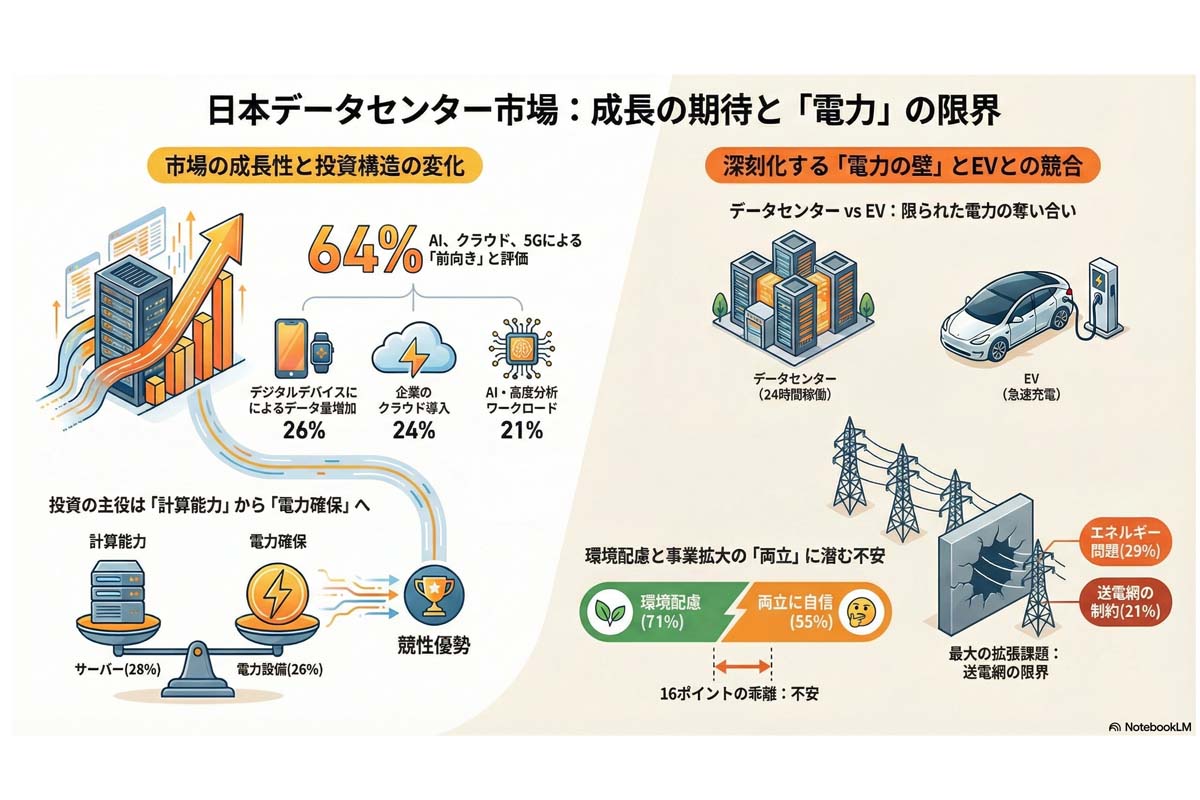 日本データセンター市場の成長と電力制約。