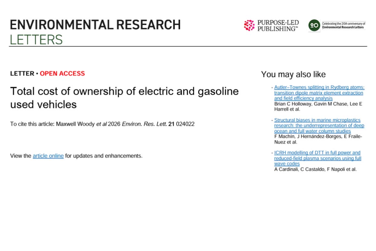リポート「電気自動車とガソリン車の所有にかかる総費用」（画像：Environmental Research Letters）
