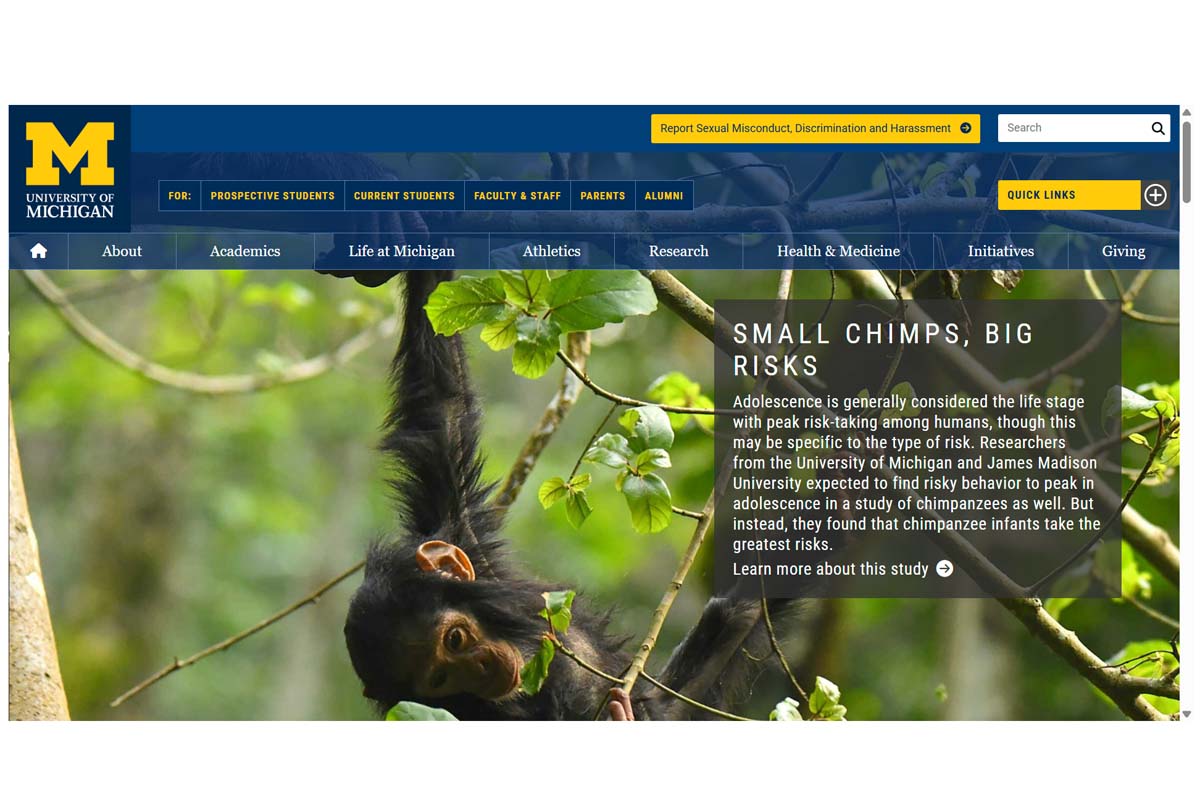 ミシガン大学のウェブサイト（画像：ミシガン大学）