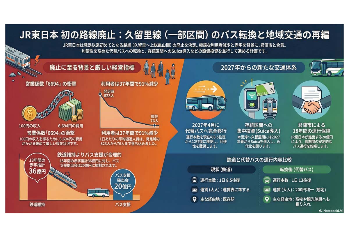鉄道廃止とバス転換の概要。