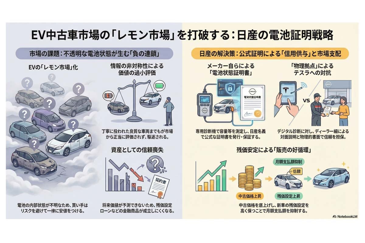 EV中古車市場の電池証明戦略。