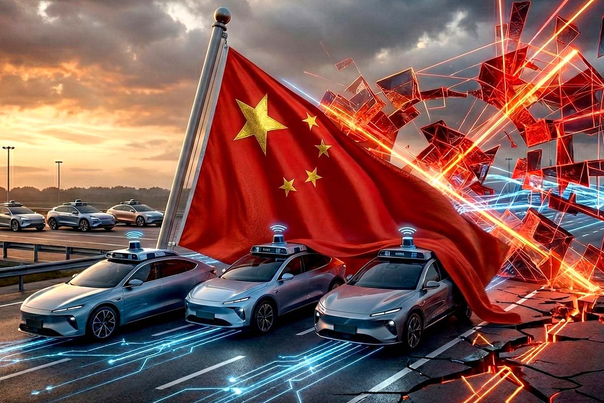 デジタル鎖国に沈む中国車イメージ。