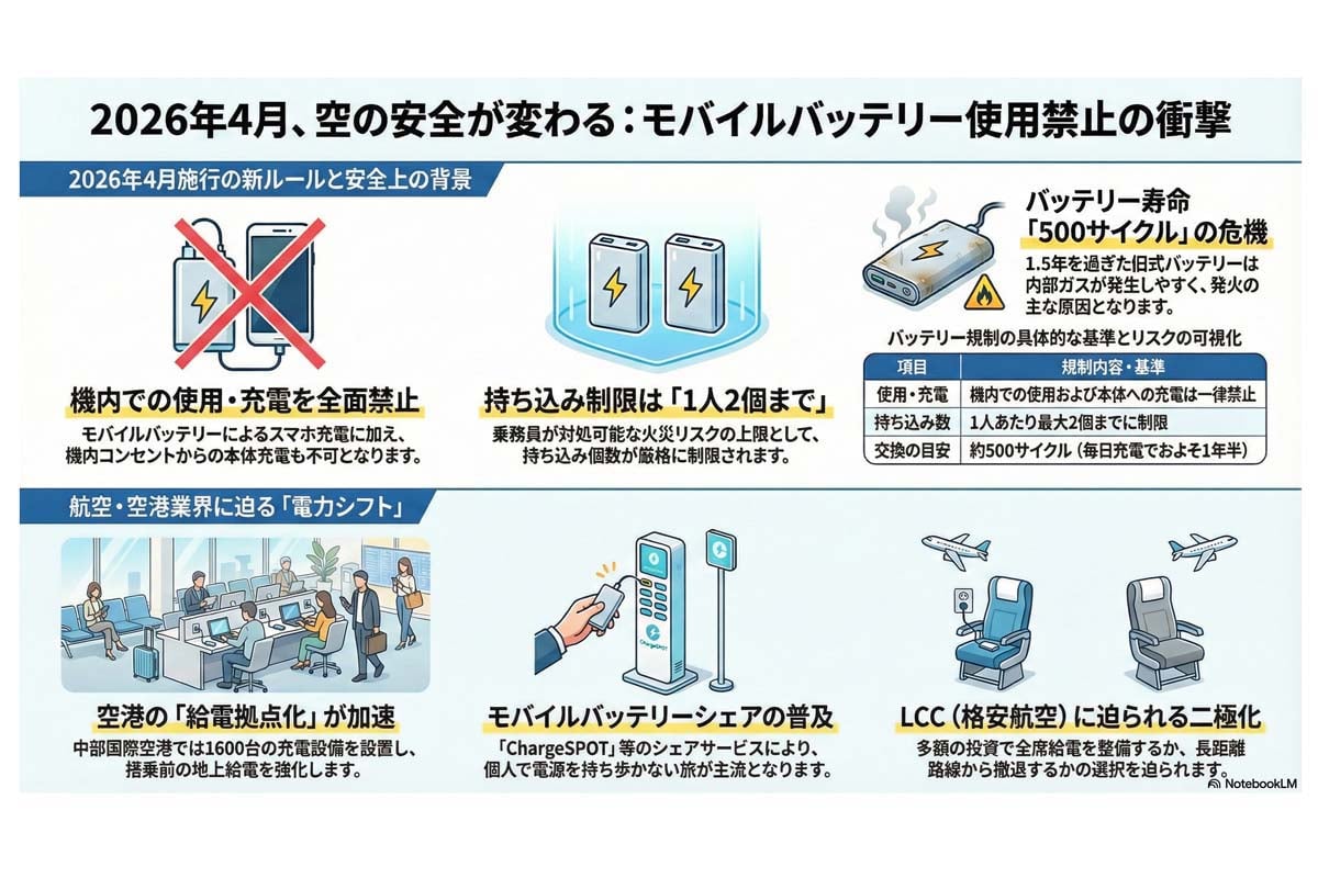 2026年機内モバイルバッテリー使用禁止。