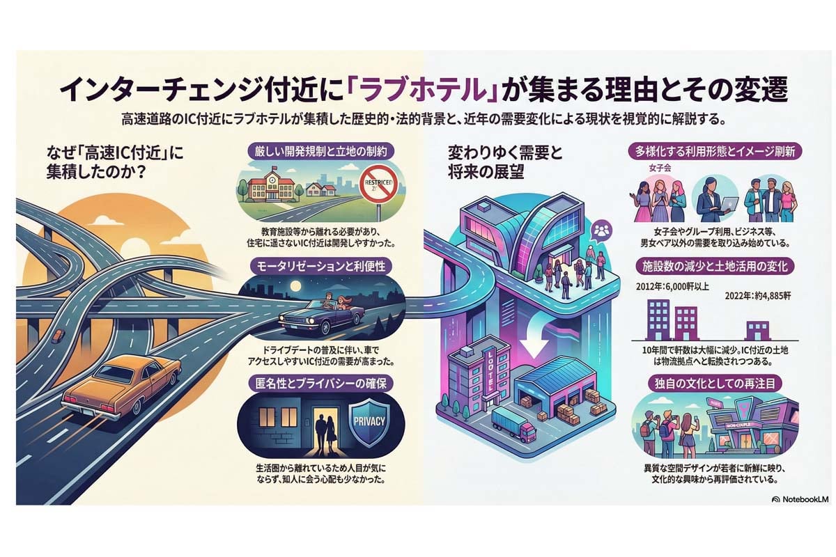 インターチェンジ付近のホテル集積と変遷。