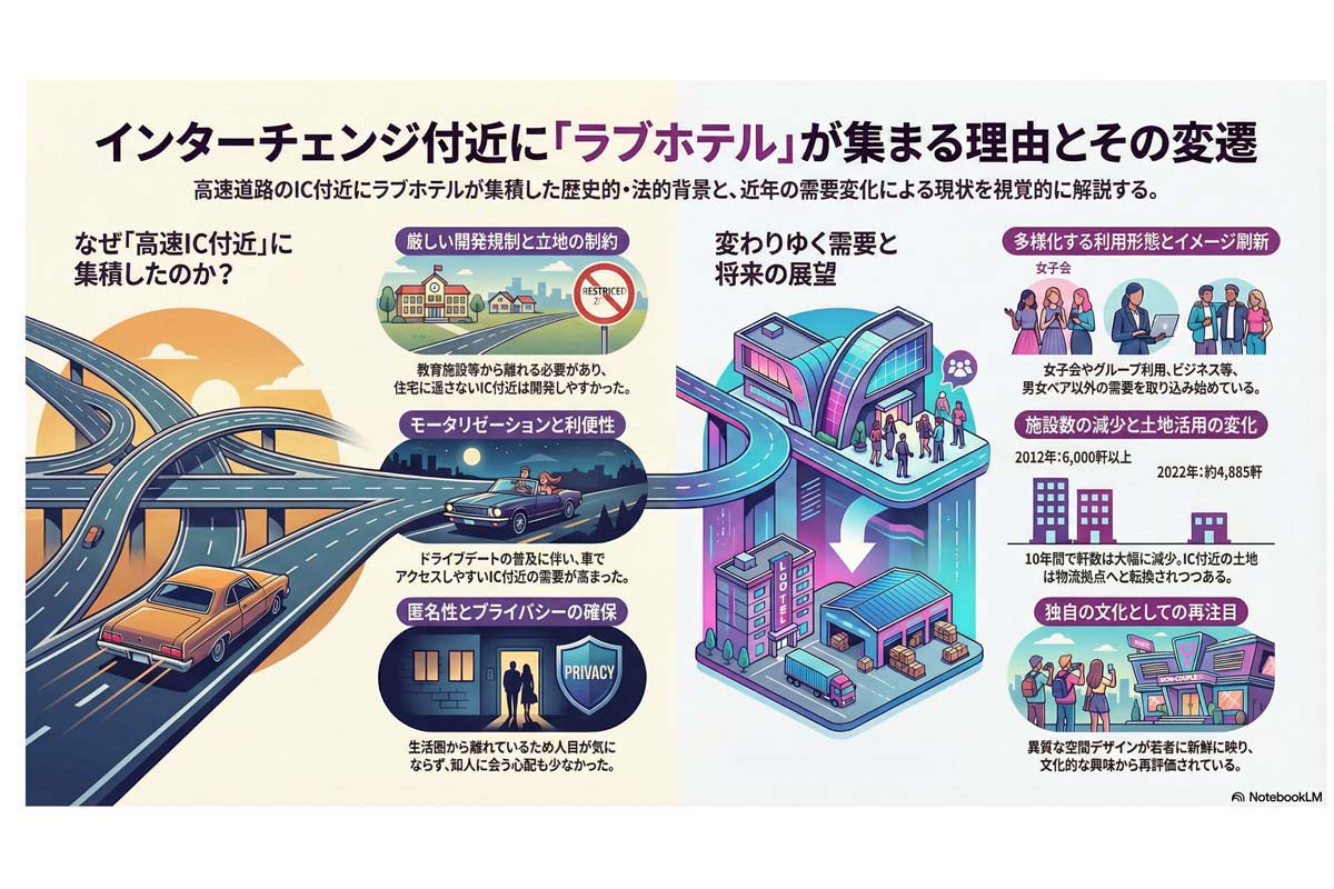 インターチェンジ付近のホテル集積と変遷。