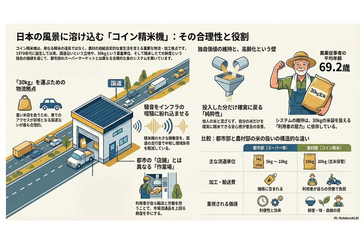 コイン精米機の合理性と役割。