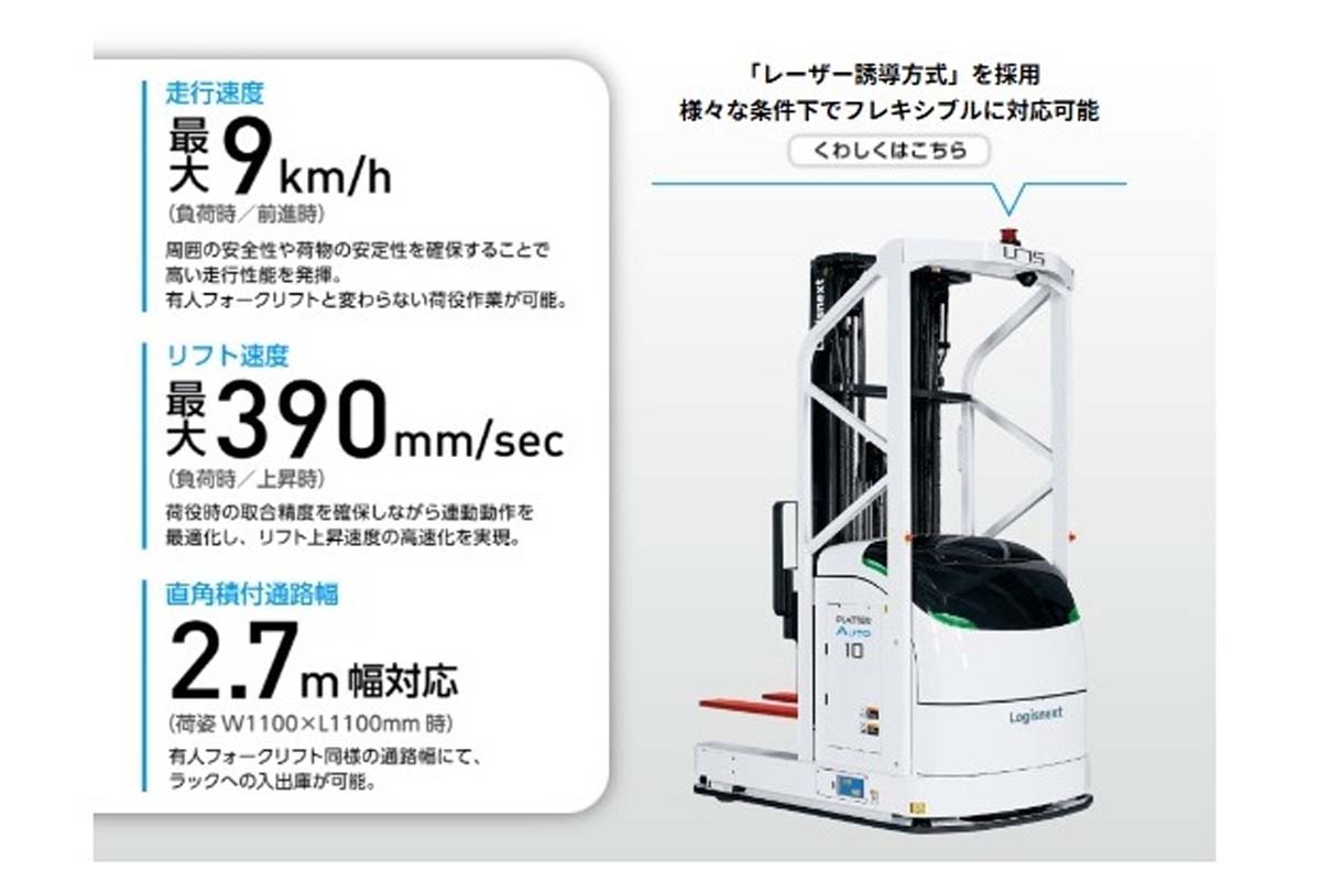 走行速度最大9km/hを実現した「プラッターオート Hタイプ」（画像：三菱ロジスネクスト）