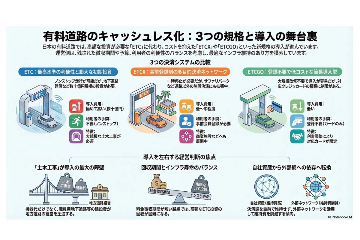 有料道路キャッシュレス化規格比較。