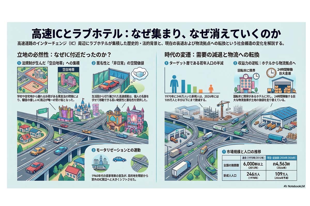 インターチェンジ付近のホテル集積と変遷。