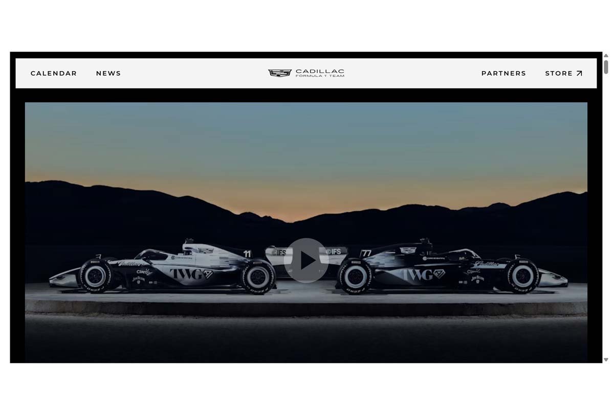 キャデラックF1チームのウェブサイト（画像：キャデラックF1チーム）