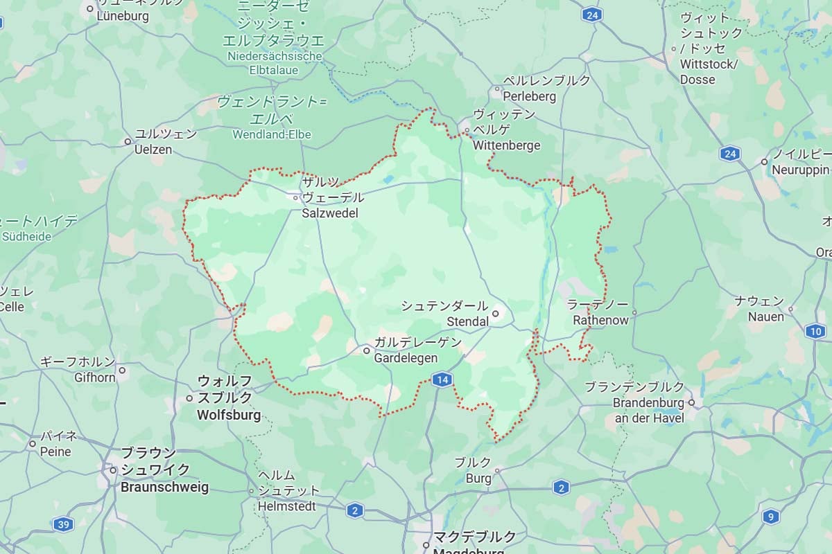 ザクセン＝アンハルト州アルトマルクの位置（画像：(C)Google）