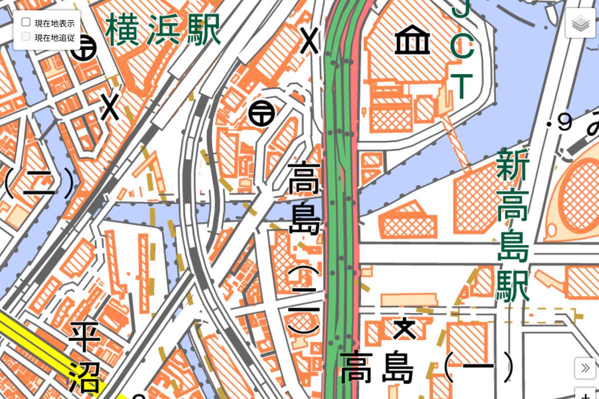 現在の「横浜駅」周辺の地図（画像：国土地理院）