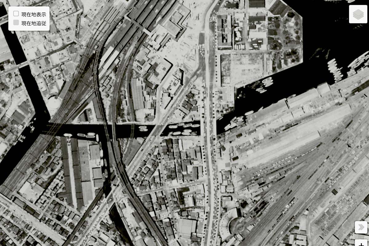 1963年頃の「横浜駅」周辺の航空写真（画像：国土地理院）