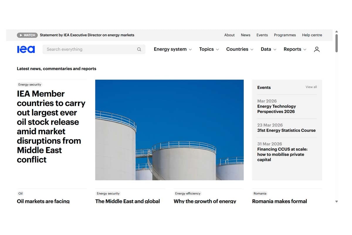 IEAのウェブサイト（画像：IEA）