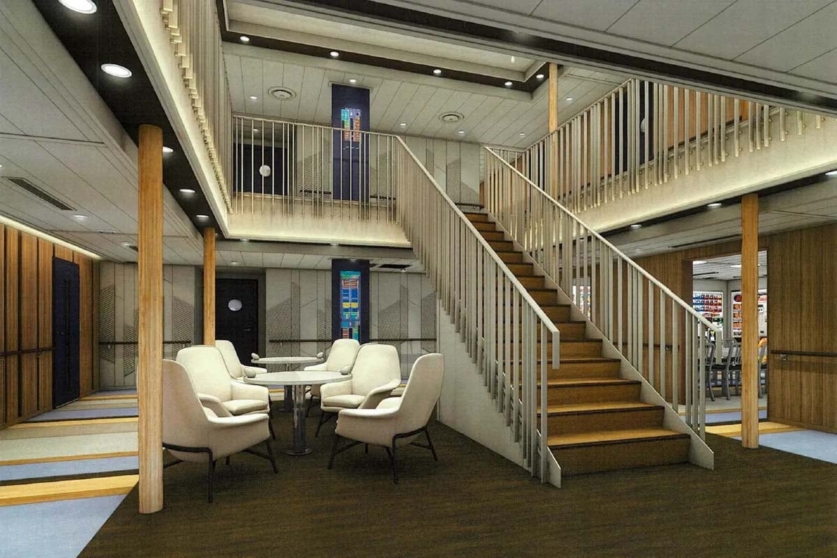 新造船「ブルーグレイス」のエントランス（画像：津軽海峡フェリー）