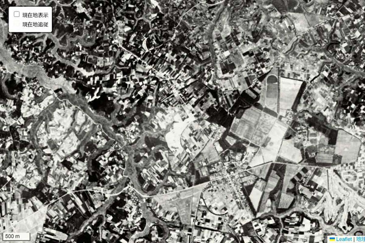 1963年頃に撮影された「成田空港」周辺の航空写真（画像：国土地理院）