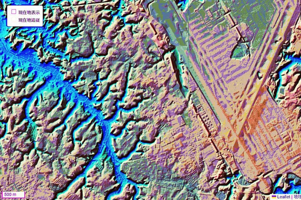 現在の「成田空港」周辺の地形（画像：国土地理院）