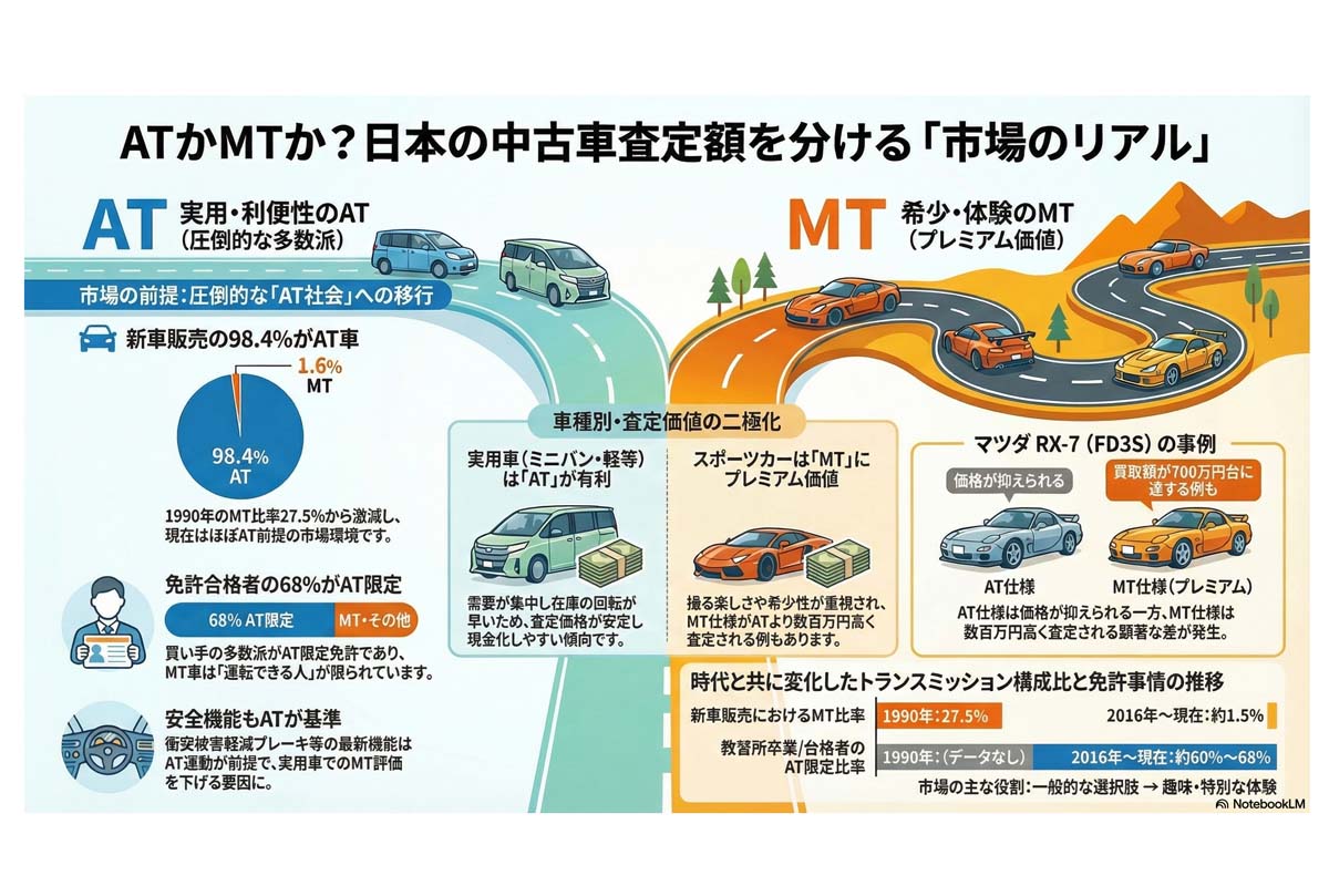 中古車査定額のAT・MT比較。
