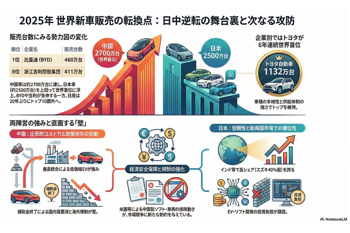 2025年世界新車販売の勢力図。
