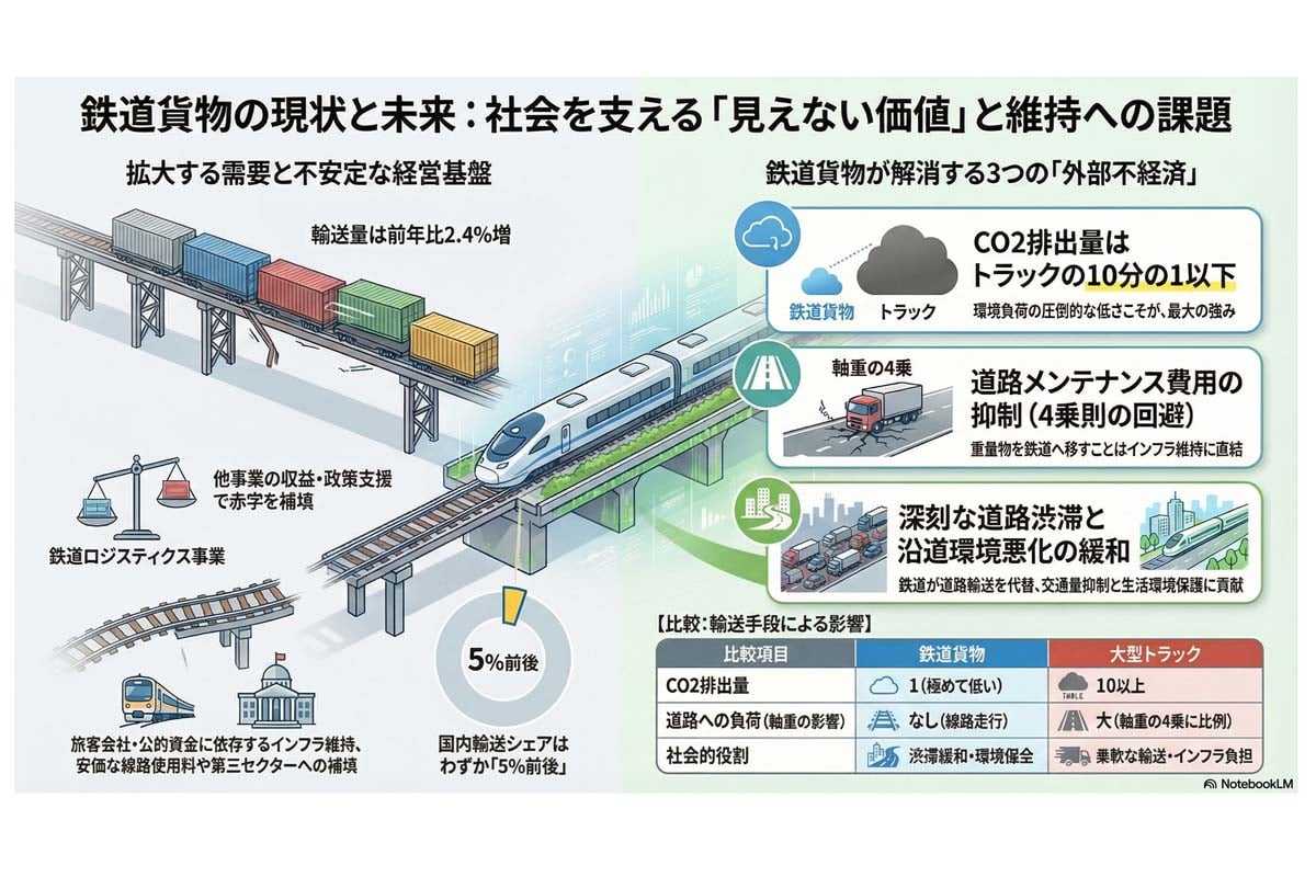 鉄道貨物の現状と社会的価値。