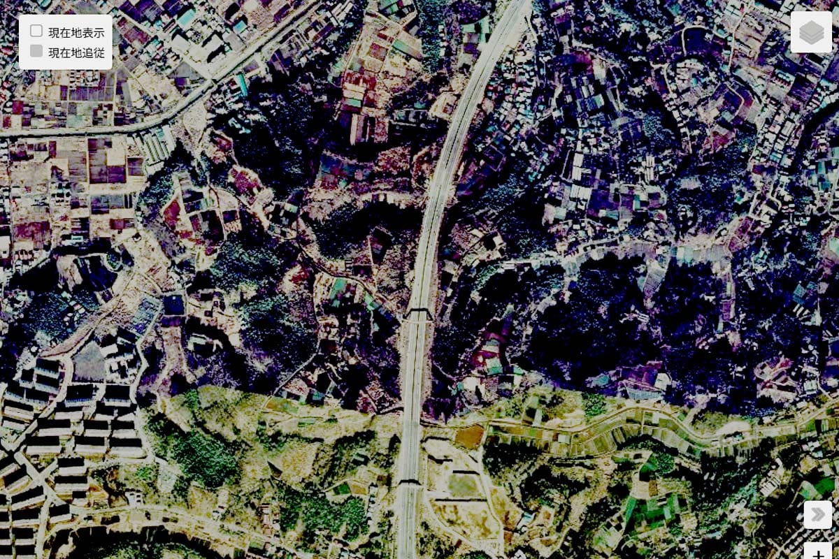 1975年頃の「都筑PA」周辺の航空写真（画像：国土地理院）