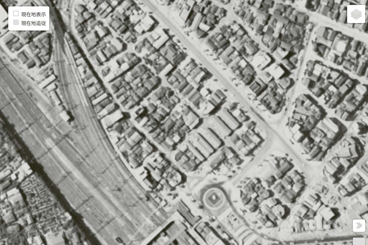 1963年頃の「サンマークシティ」周辺の航空写真（画像：国土地理院）