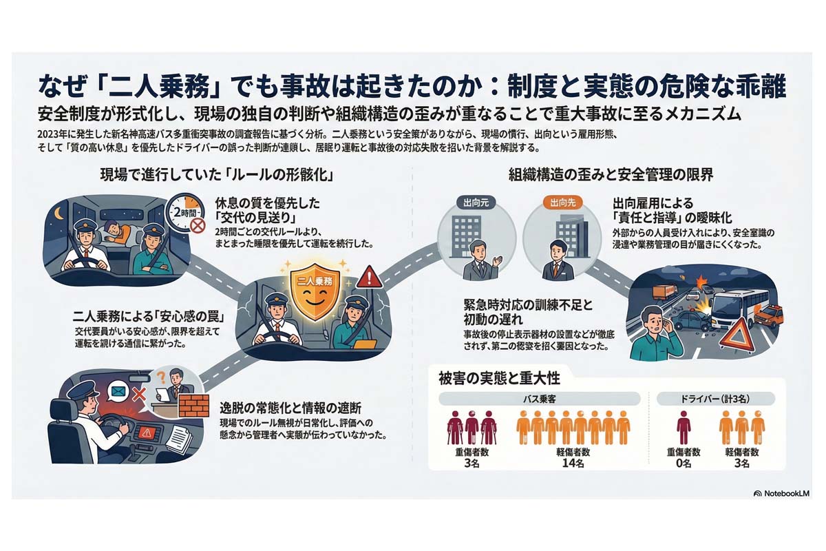 「ふたり乗務」での事故原因分析。