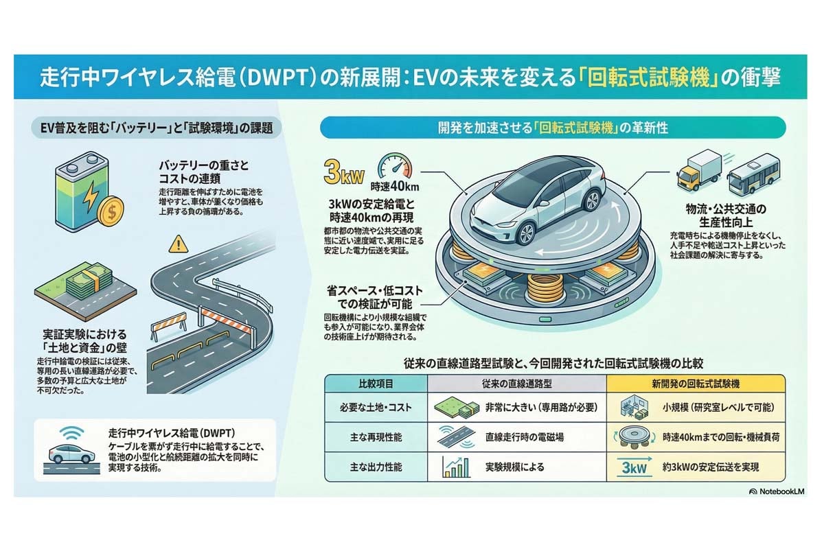 走行中給電の回転式試験機。