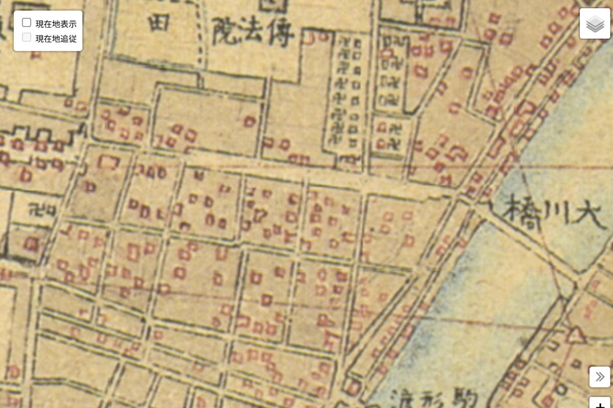 明治初期の「浅草駅」周辺の迅速測図（画像：国土地理院）