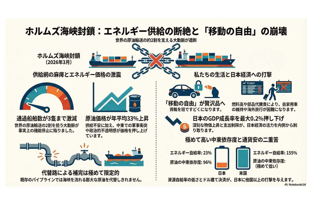 ホルムズ海峡封鎖による経済的影響。