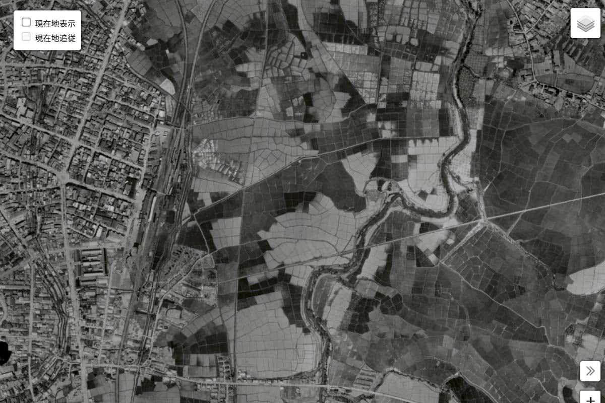 1963年頃の「津軽五所川原駅」周辺の航空写真（画像：国土地理院）