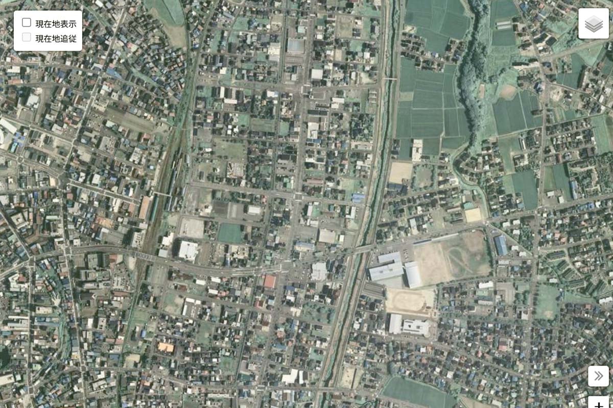 現在の「津軽五所川原駅」周辺の航空写真（画像：国土地理院）