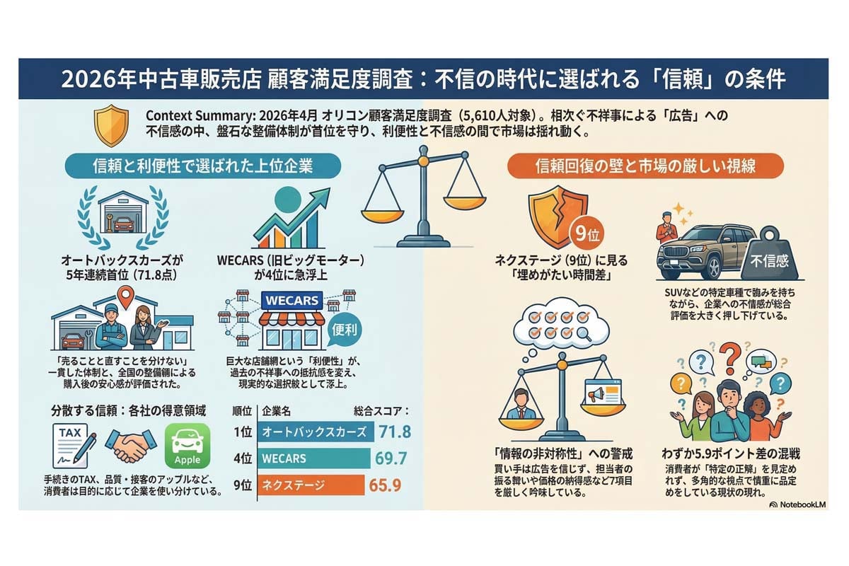 2026年中古車店満足度調査。
