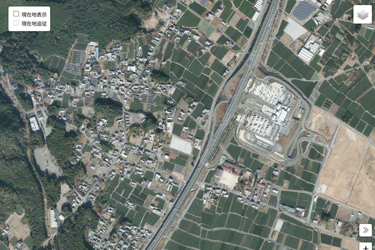 現在の「鈴鹿PA」周辺の航空写真（画像：国土地理院）