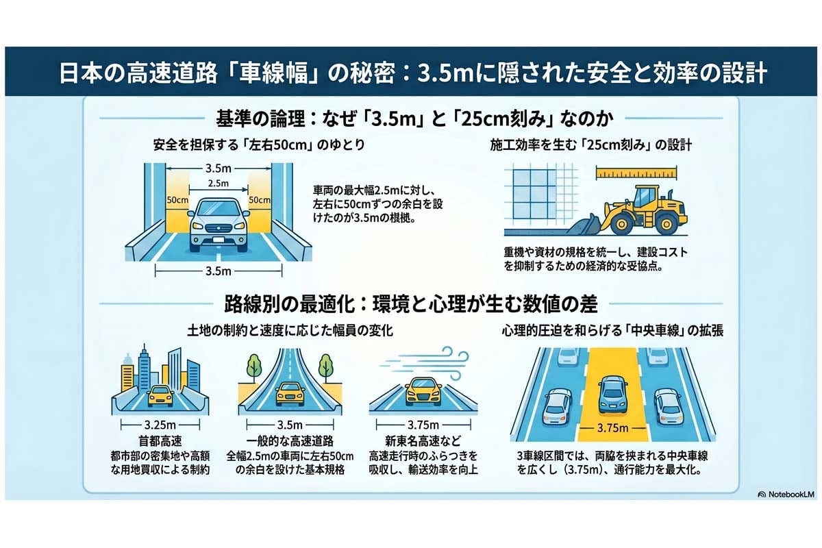 日本の高速道路 車線幅の秘密。
