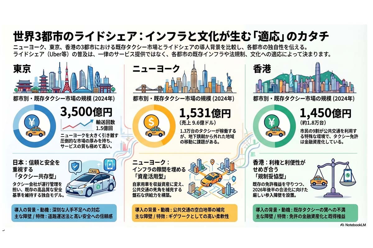 世界3都市ライドシェア適応分析。