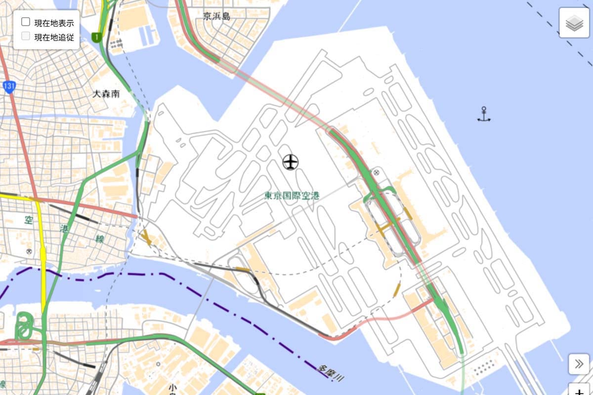 現在の「羽田空港」周辺の地図（画像：国土地理院）