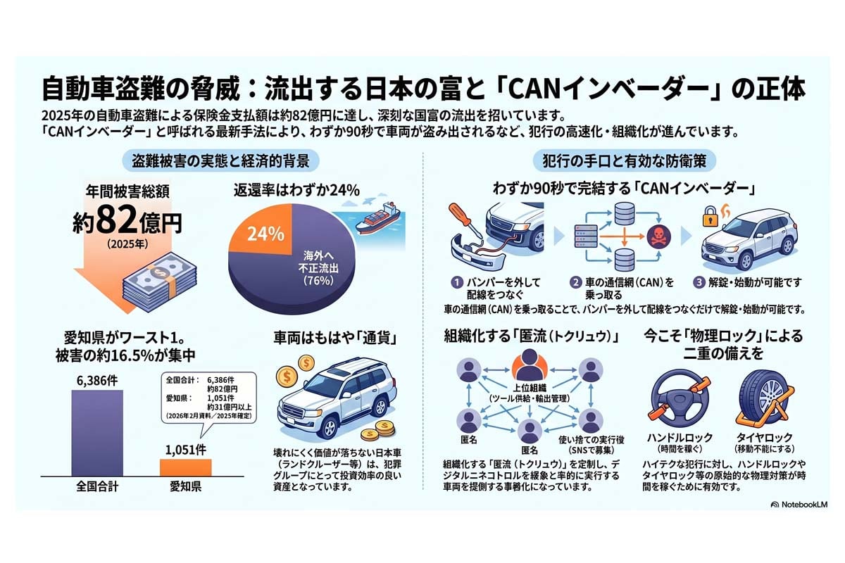 自動車盗難の脅威と対策。