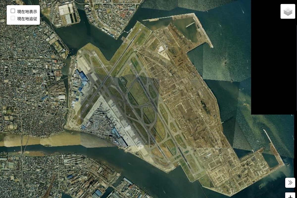 1990年頃の「羽田空港」周辺の航空写真（画像：国土地理院）