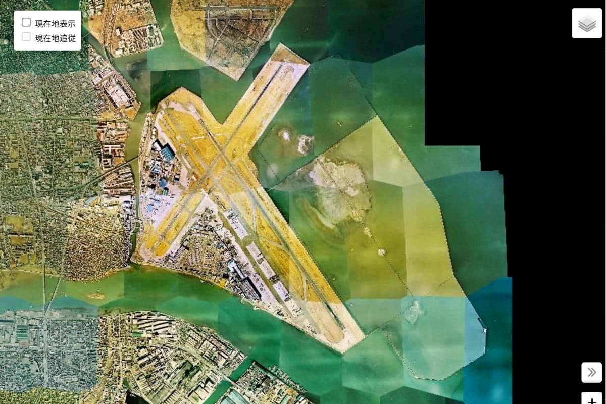 1975年頃の「羽田空港」周辺の航空写真（画像：国土地理院）