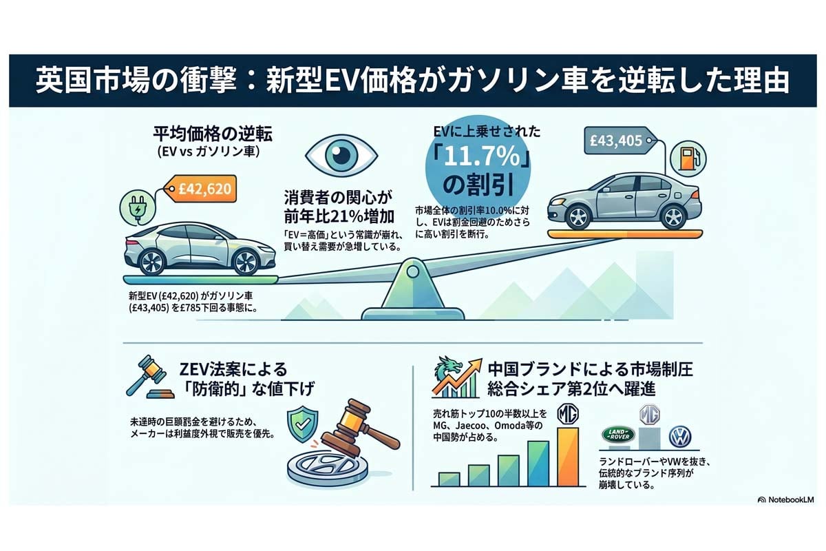 英国市場のEV価格逆転。