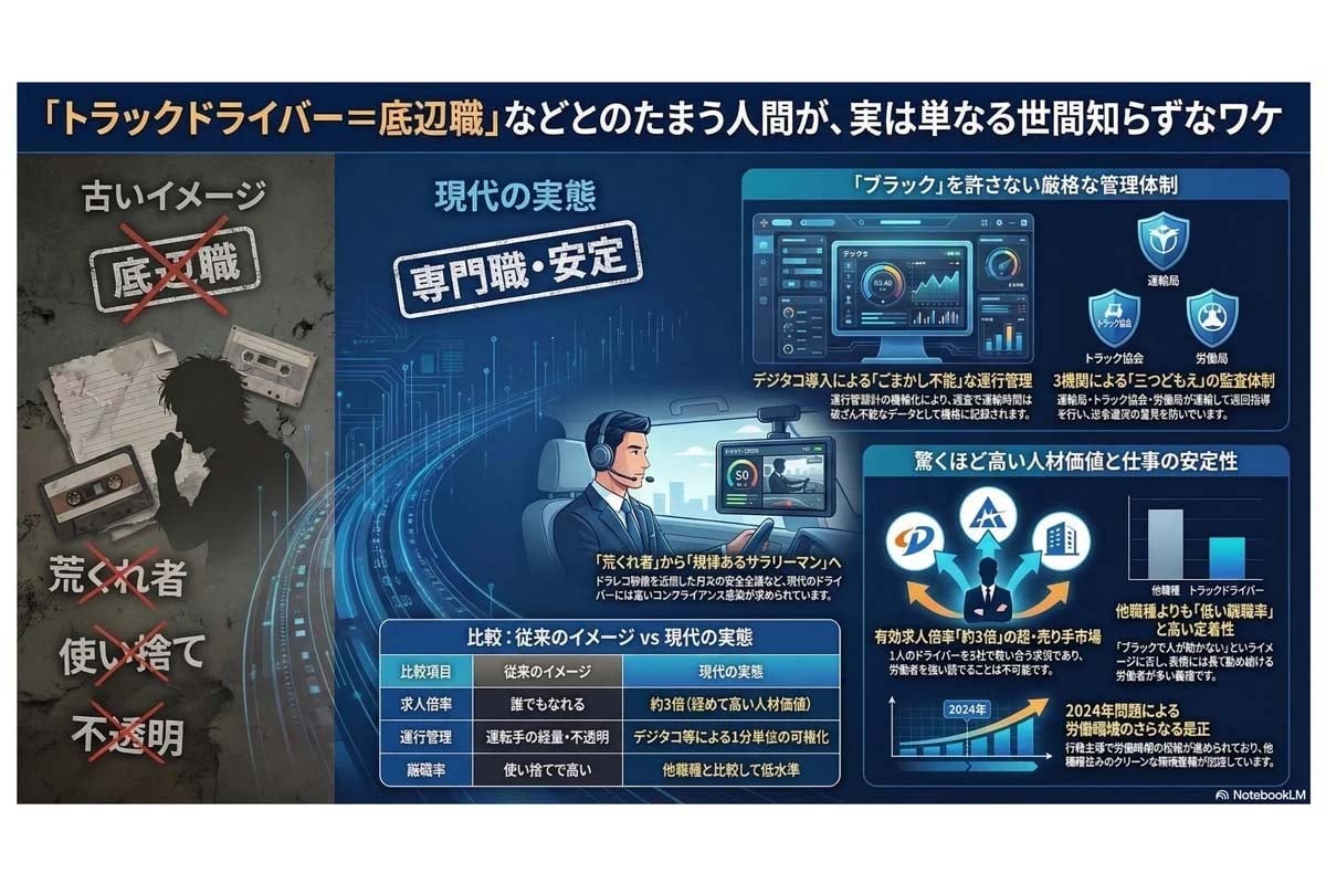 「トラックドライバー ＝ 底辺職」などとのたまう人間が、実は単なる世間知らずなワケ（画像：Merkmal編集部）
