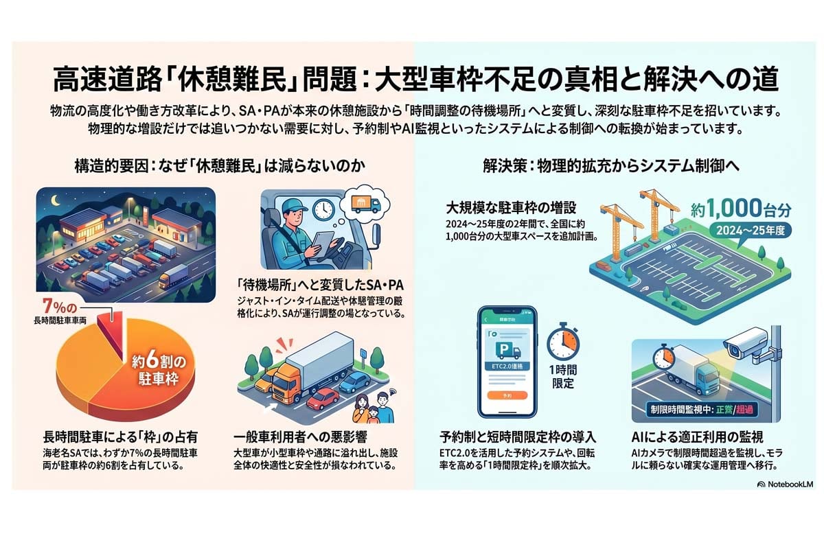 高速道路大型車駐車不足問題。