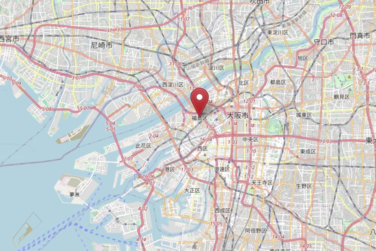 福島区の位置（画像：OpenStreetMap）