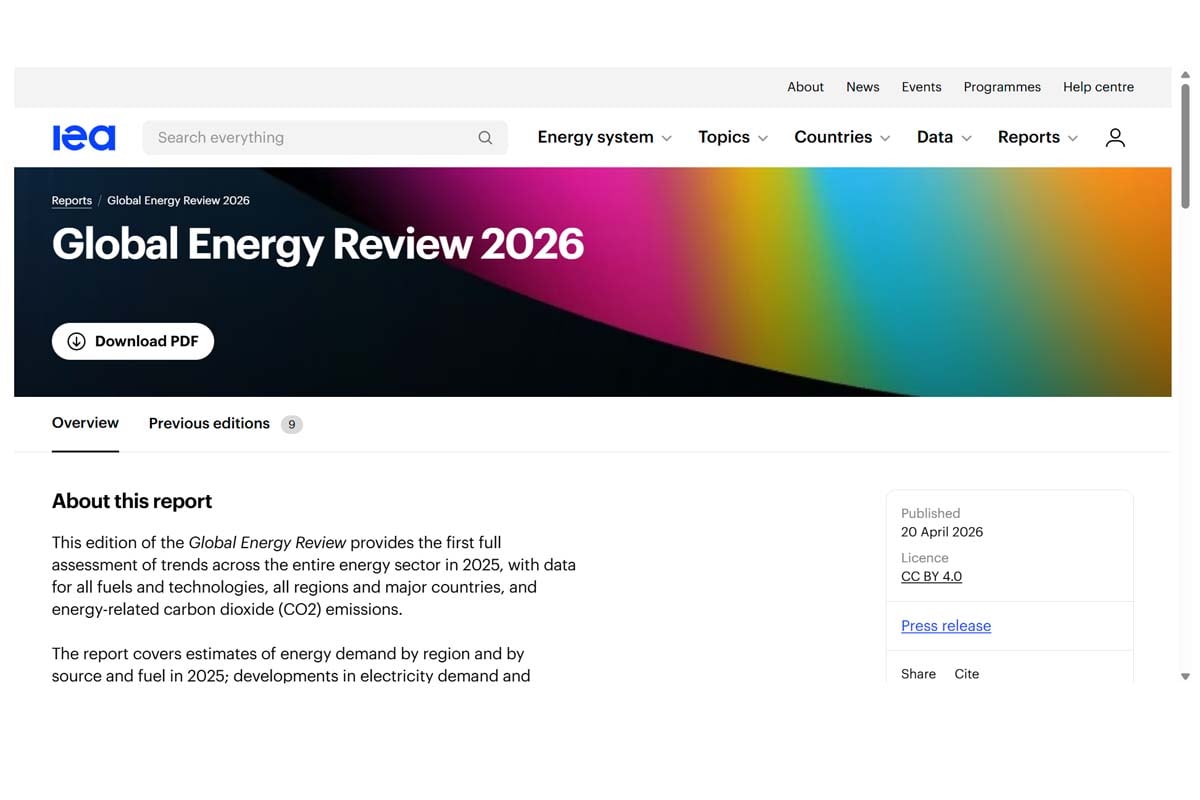 国際エネルギー機関が2026年4月20日に発表したリポート（画像：国際エネルギー機関）