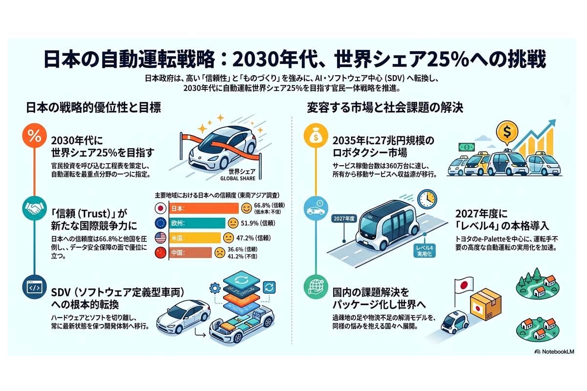 日本の自動運転戦略と2030年目標。